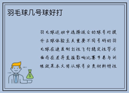 羽毛球几号球好打